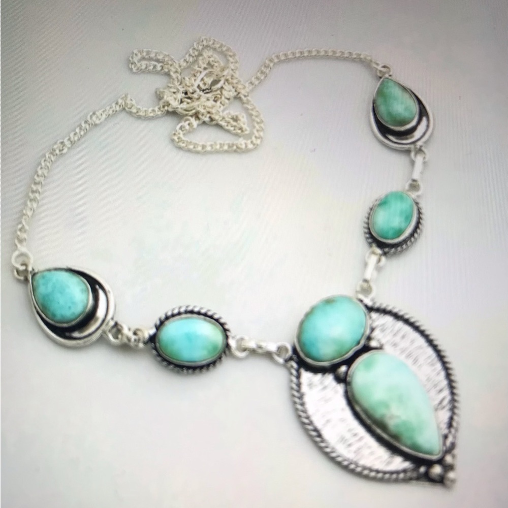Larimar Stamped 925 Sterling Silver Necklace
